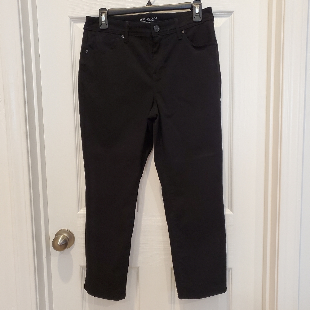 Chico's Slim Leg Crop Black 5 Pocket Stretch Jeans Pants Womens Size 4